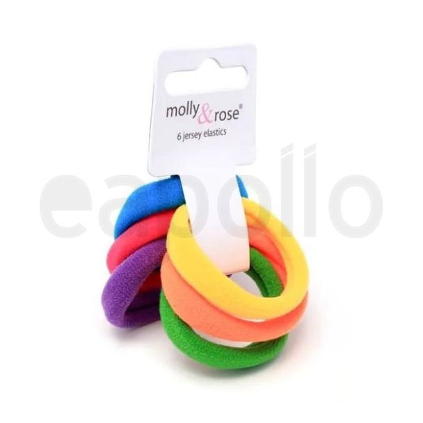 6pcs Bright Jersey Hair Elastics - Assorted - 8mm x 4cm