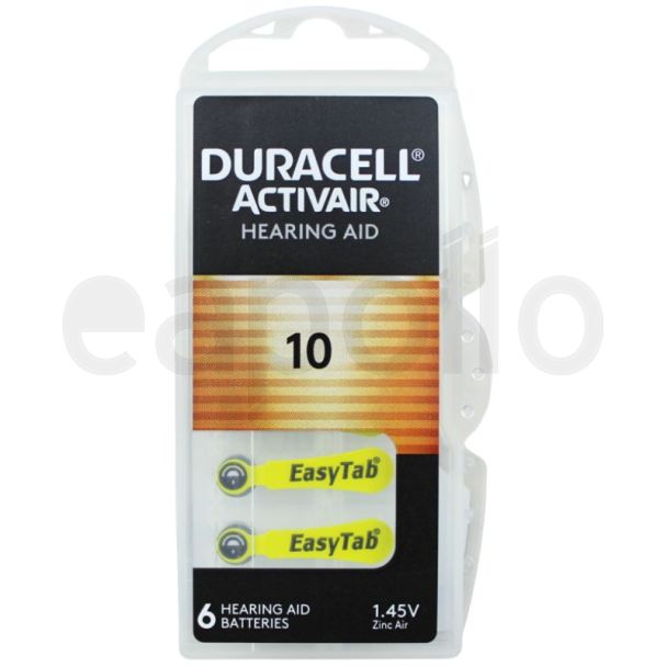 6pcs Duracell 10 (PR70) Zinc-Air Hearing Aid Batteries - 1.45V 
