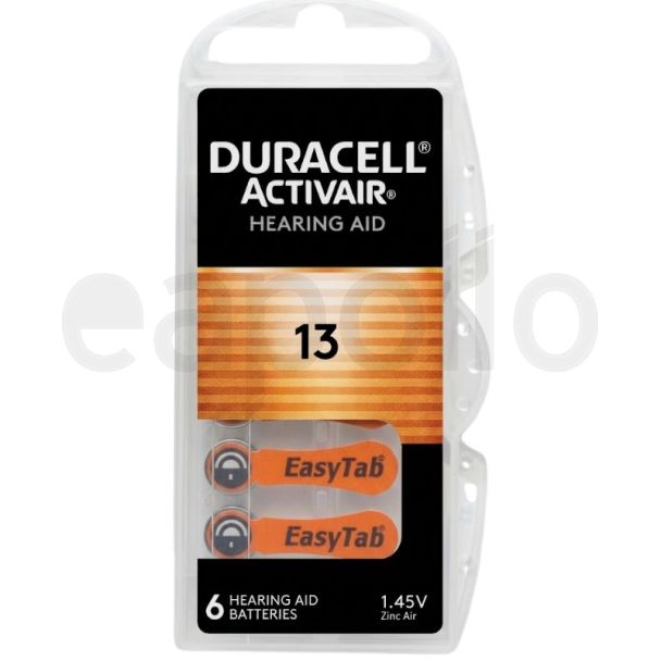 6pcs Duracell 13 (PR48) Zinc-Air Hearing Aid Batteries - 1.45V