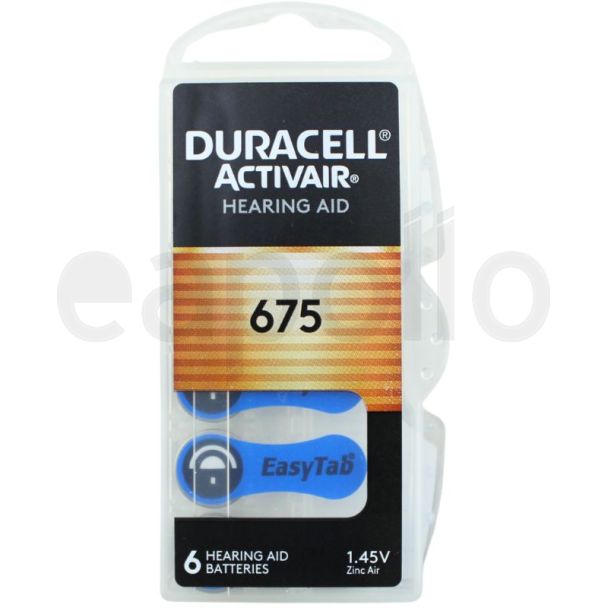 6pcs Duracell 675 (PR44) Zinc-Air Hearing Aid Batteries - 1.45V