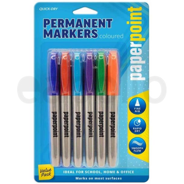 6pcs Paper Point Pen Design Permanent Markers - Assorted Colours