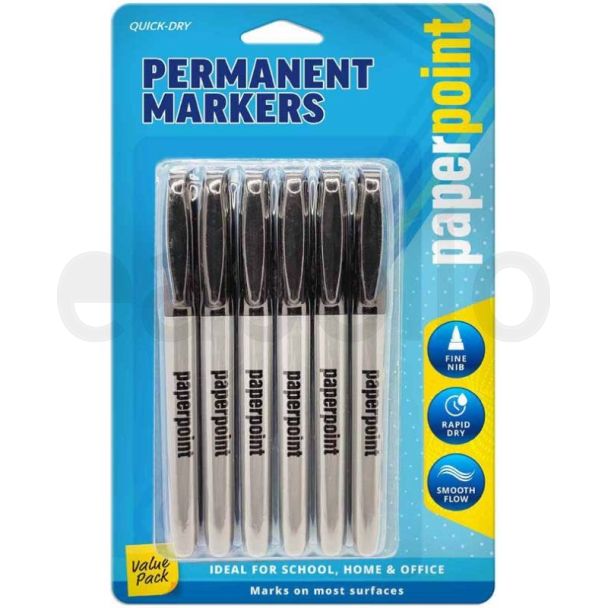 6pcs Paper Point Pen Sharp Style Permanent Markers - Black