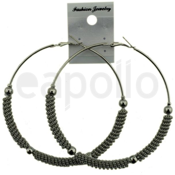 Silver Half Chain Pattern Hoop Earrings - 8cm