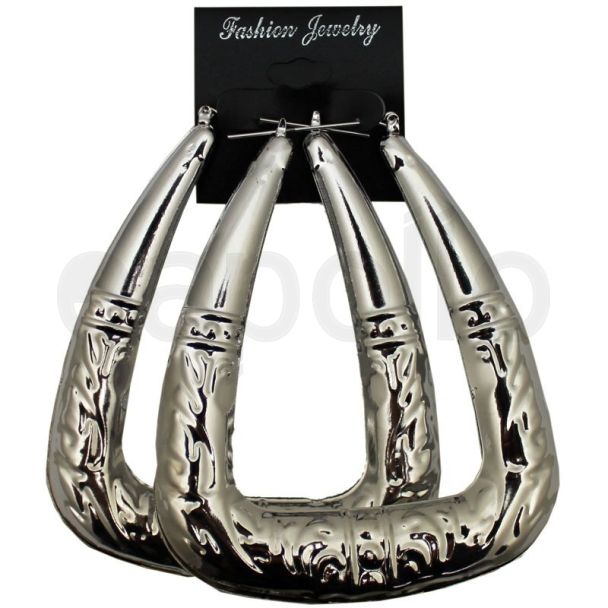 Silver Bamboo Hoop Earrings 