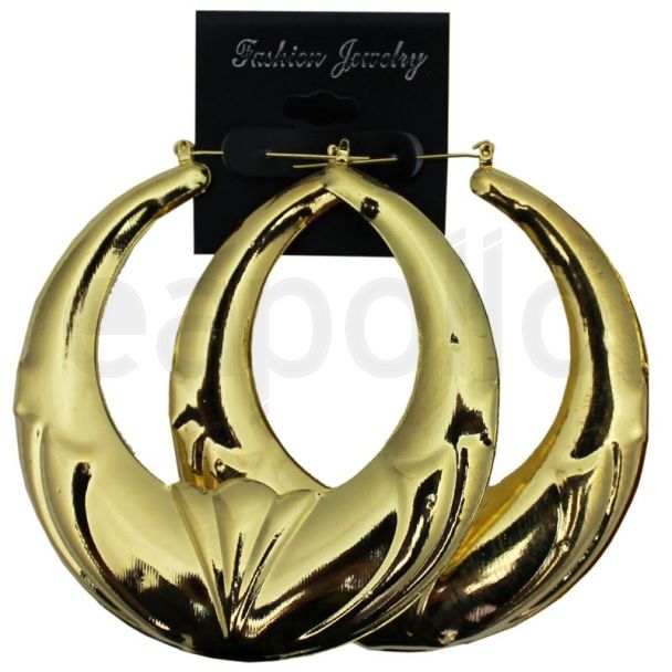 Gold Round Bamboo Hoop Earrings - 7cm