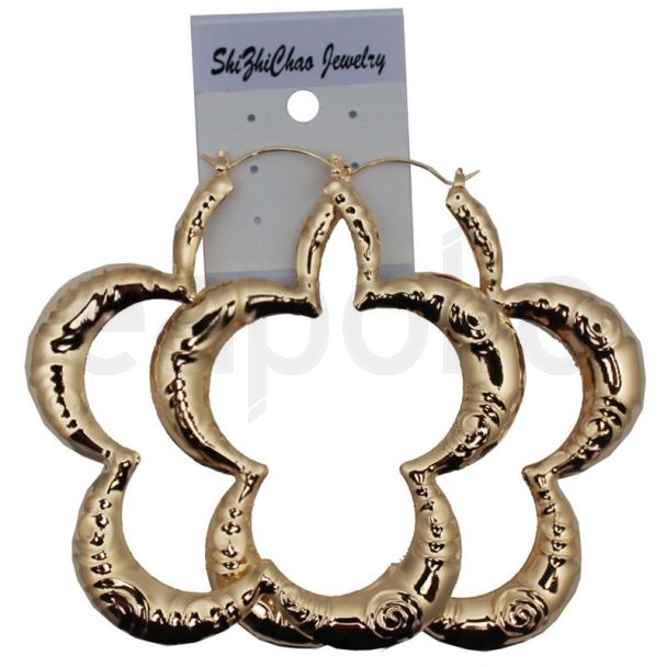 Gold Bamboo Flower Hoop Earrings - 9cm