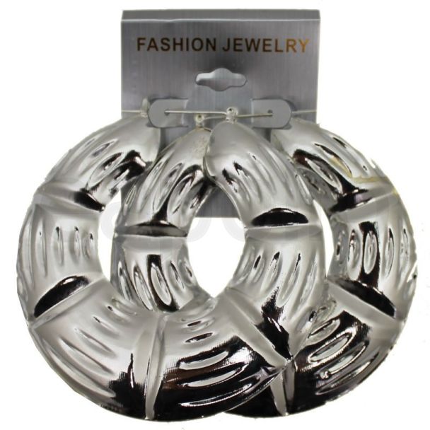 Silver Circle Bamboo Hoop Earrings - 8cm