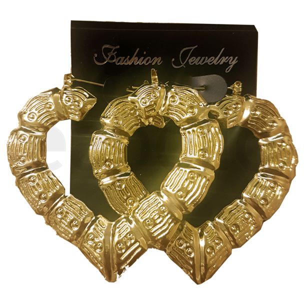 Gold Heart Bamboo Hoop Earrings - 7cm