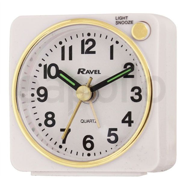 Wholesale Ravel Quartz Mini Alarm Clock - White/Gold
