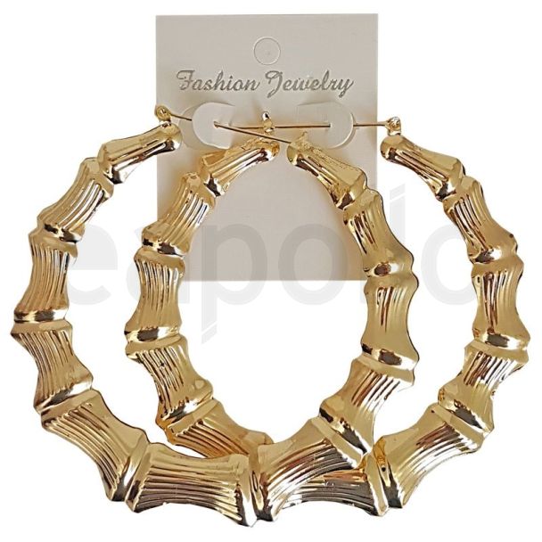 Gold Bamboo Design Hoop Earrings - 9cm