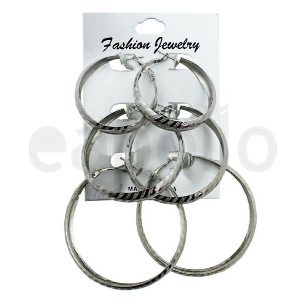 Silver Pattern Round Hoop Earrings - Assorted Sizes