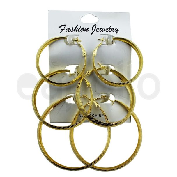 Gold Pattern Round Hoop Earrings - Assorted Sizes