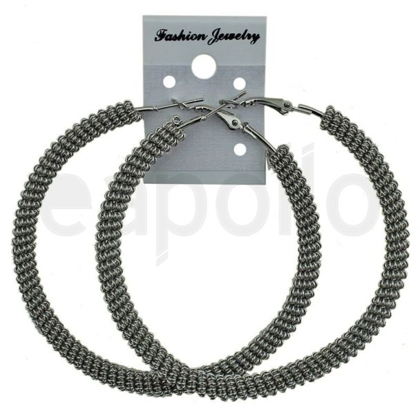 Silver Chain Pattern Hoop Earrings - 7cm