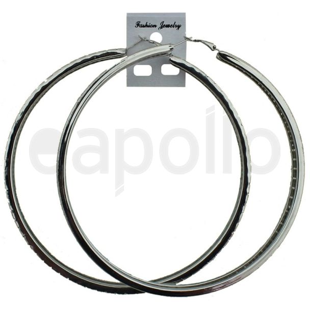 Silver Large Hole Design Hoop Earrings - 12cm