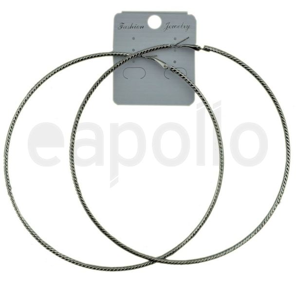 Silver Thin Pattern Hoop Earrings - 12cm
