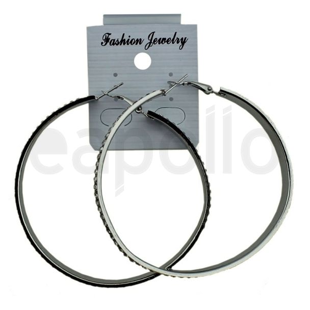 Silver Diamante Design Hoop Earrings - 6.5cm