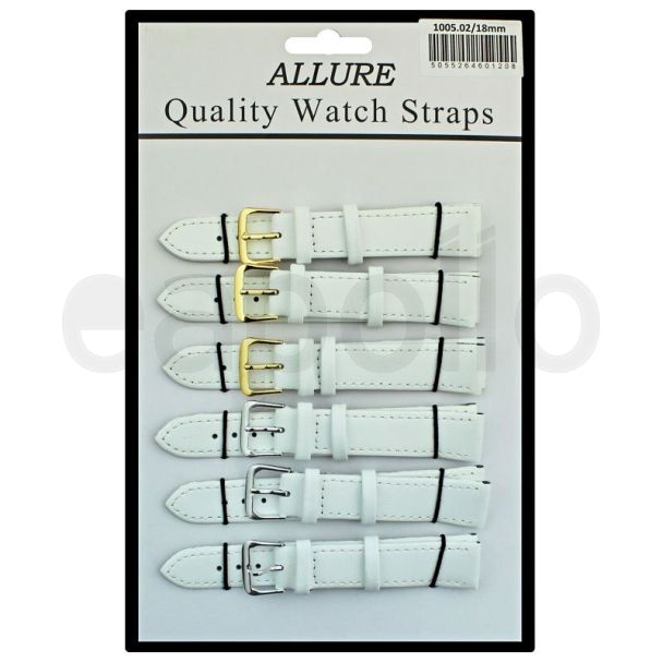 Allure Plain Leather Watch Straps - White - 18mm