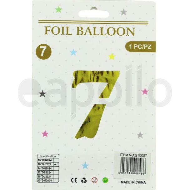 
16" Number "7" Air filled Foil Balloon - Gold
