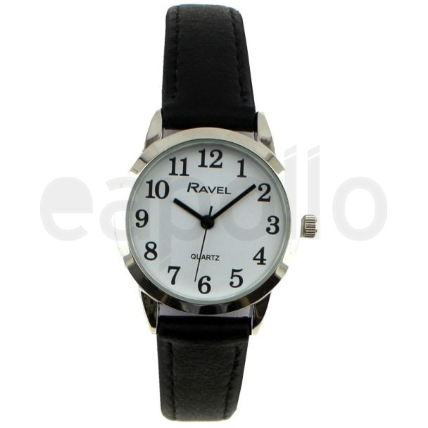 Wholesale Ravel Ladies Easy Read Silver Tone Watch - Black Strap