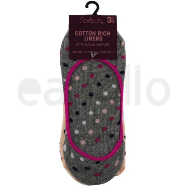 Wholesale Ladies Stripes & Dots Design Cotton Rich Liners - Foxbury (3 Pair Pack) - Asst.