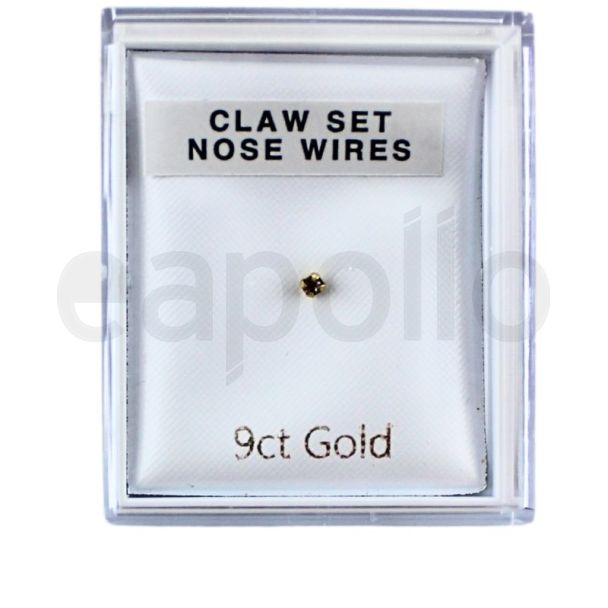 9ct Gold Clawset Nose Pin - 1mm (Assorted)