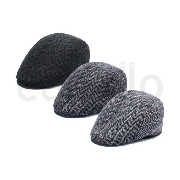 Men's Plain Padded Dotted Herringbone Flat Caps - Assorted