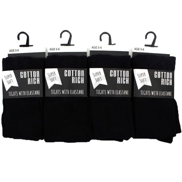 Wholesale Girls School Cotton Rich Tights with Elastane - Black