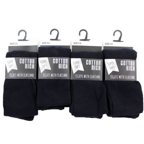 Wholesale Girls School Cotton Rich Tights with Elastane - Navy Blue