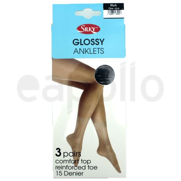 Wholesale Silky's 15 Denier Glossy Anklets - Black (One Size)