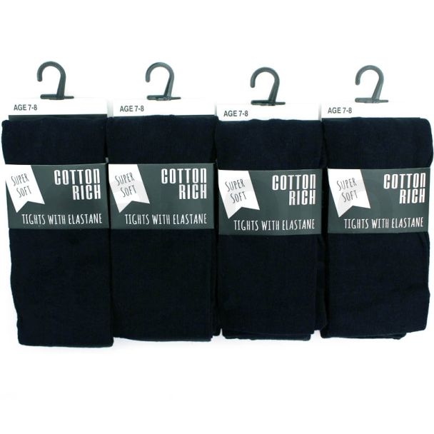 Wholesale Girls School Cotton Rich Tights with Elastane - Navy Blue