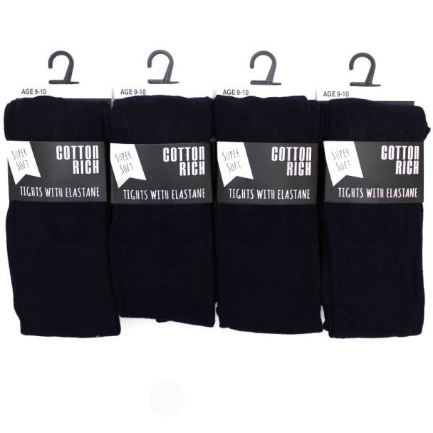 Wholesale Girls School Cotton Rich Tights with Elastane - Navy Blue (Age 9-10)