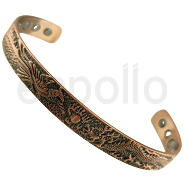 Magnetic Copper Bangle (12 Magnets) - Phoenix & Dragon (One Size) 