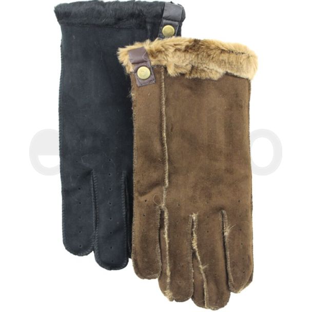 Men's Suede Gloves With Fur - Assorted Colours & Sizes