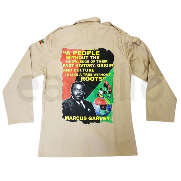 "A People Without..."- Marcus Garvey Buttoned Shirt Jacket - Khaki - XX-Large