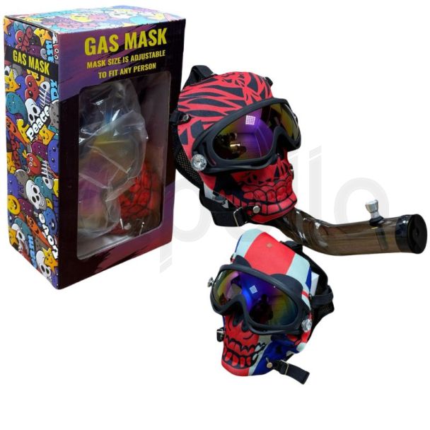 Acrylic Waterpipe With Mirrored Goggles Skull Gas Mask - Assorted 