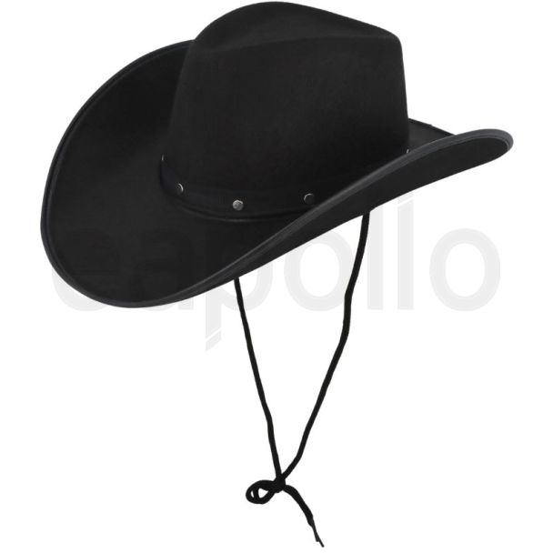 Adult Cowboy Hat with Studded Band & Cord - Black