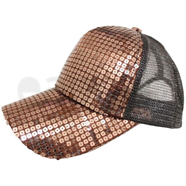 Adult Sequin Mesh Baseball Cap - Brown 