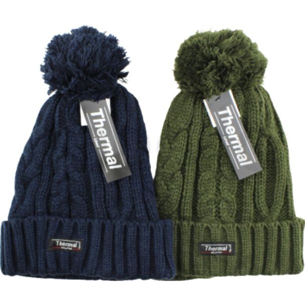 Adults Plain Thermal Chunky Knitted Hats - Assorted Colours 