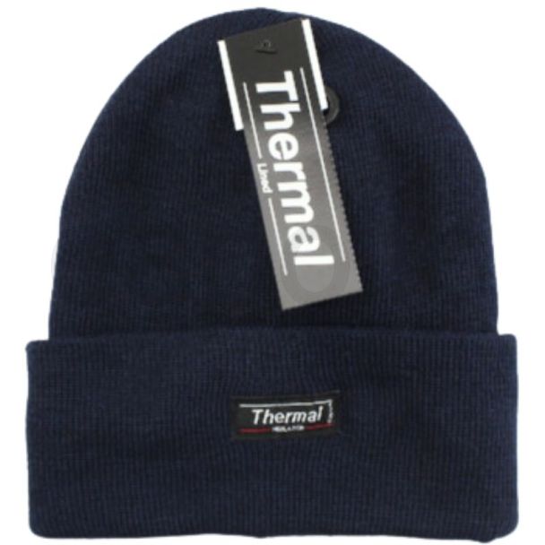 Adults Thermal Ribbed Ski Hat - Navy 