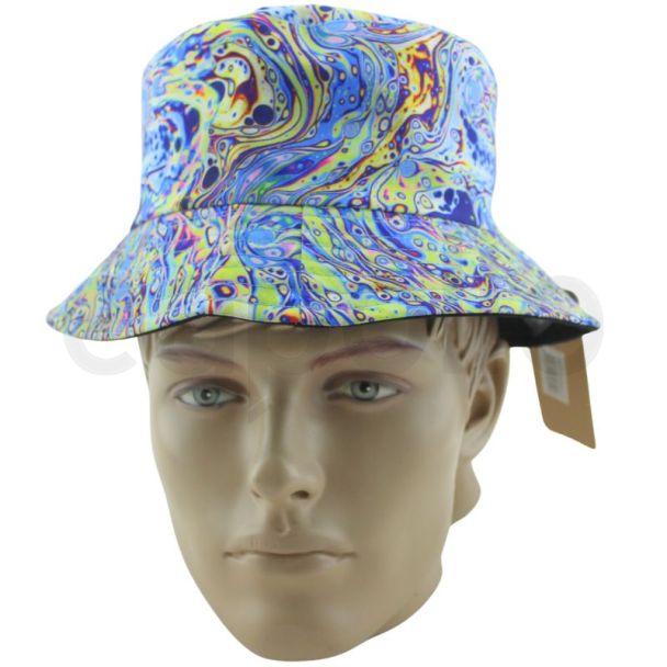 Adults Reversible Bucket Hat - Multicolour Psychedelic Design 