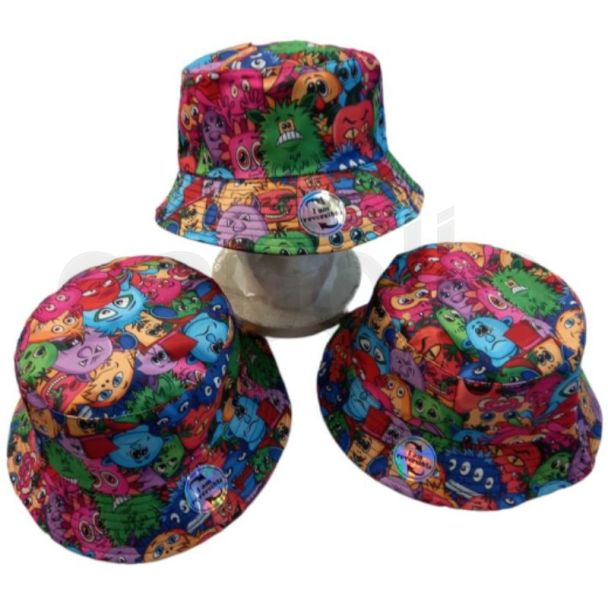 Adults Reversible Monster Print Bucket Hat - Assorted