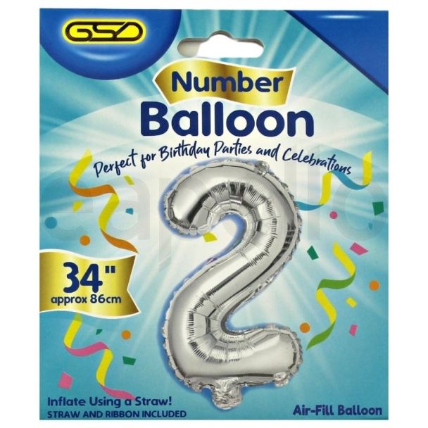 Air Fill Number 2 Balloon - Silver