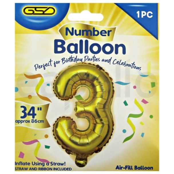 Wholesale Air Fill Number 3 Balloon - Gold 