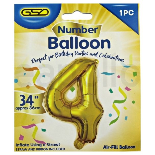 Wholesale GSD Large 34" Foil Balloon Number 4 - Gold