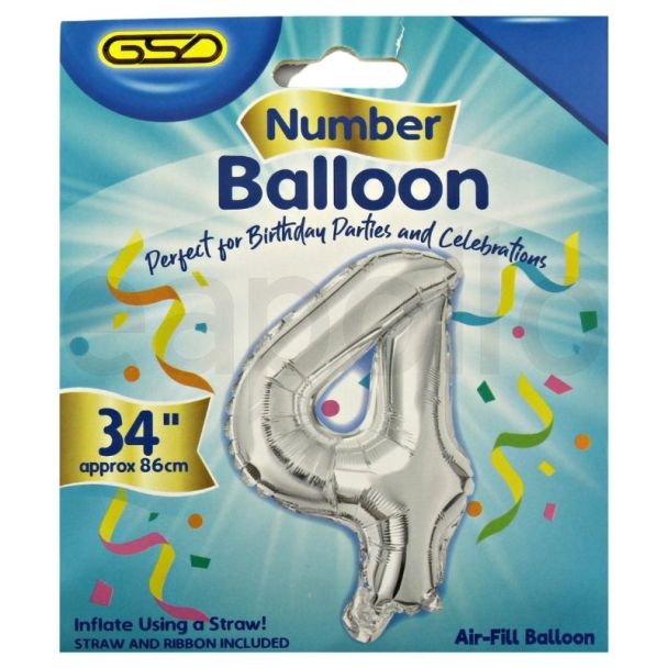 Wholesale Air Fill Number 4 Balloon - Silver