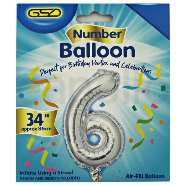 Wholesale Air Fill Number 6 Balloon - Silver