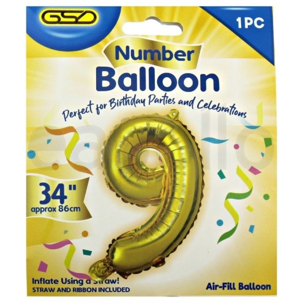 Wholesale Air Fill Number 9 Balloon - Gold 