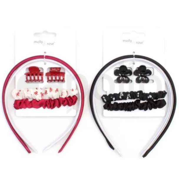 Aliceband, Mini Clamps and Scrunchies Hair Accessories Set – Assorted