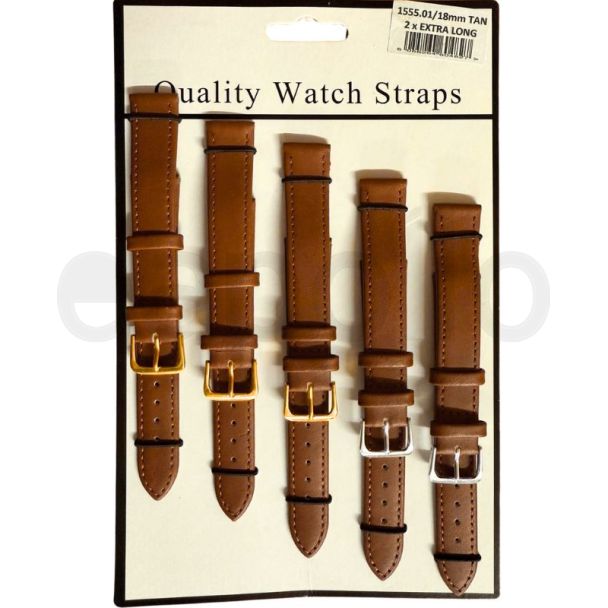 Allure Extra Long Tan Leather Watch Straps - Assorted Buckles  - 18mm