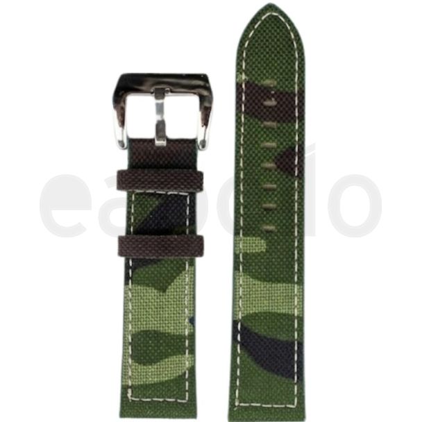 Green Camouflage Canvas Watch Strap with Leather Back - 20mm
